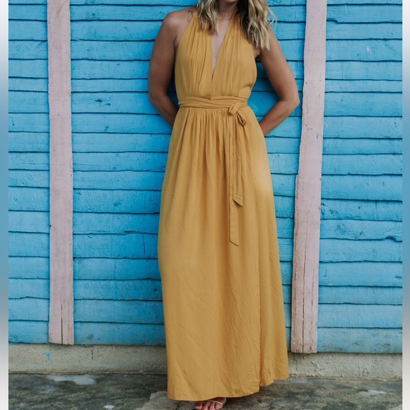 LULUS MAGICAL MOVEMENT MUSTARD YELLOW WRAP MAXI DRESS - Picture 5 of 5